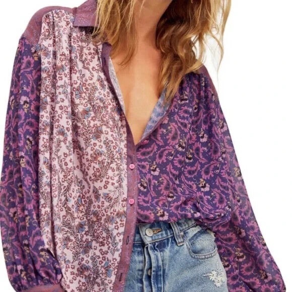 Free People - Dani Blouse Dark Combo - Size Small - Picture 2 of 9